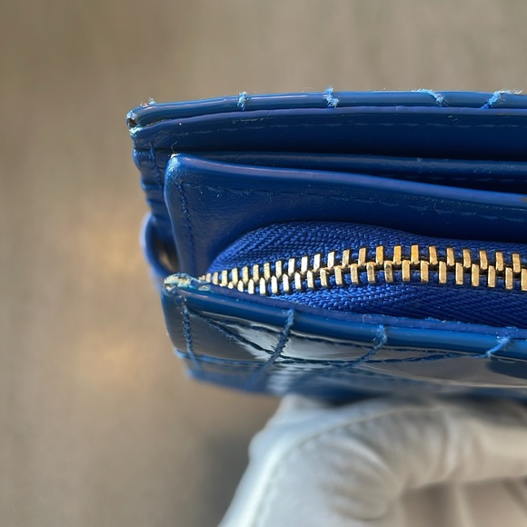 ❌SOLD❌ Dior Blue Cannage Patent Leather Zip Around Bifold Wallet - Picture 10 of 15